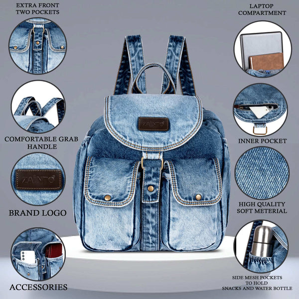 Stylish Denim Flap Backpack for Women & Men