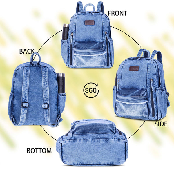 ZAINTO® Denim Backpack for Women | Stylish College Bag | Eco-Friendly Upcycled Office Backpack | Lightweight Blue Jeans Bag for Girls | Vintage, Durable & Spacious Daily Backpack