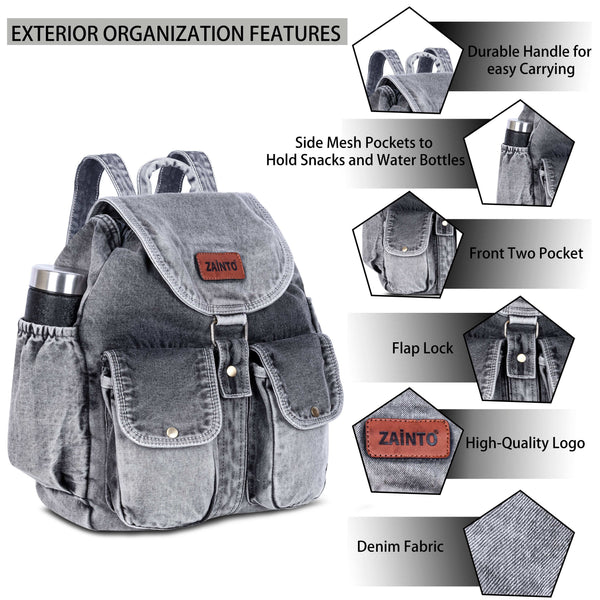 ZAINTO Denim Backpacks for men and women Stylish Outdoor Travel bag