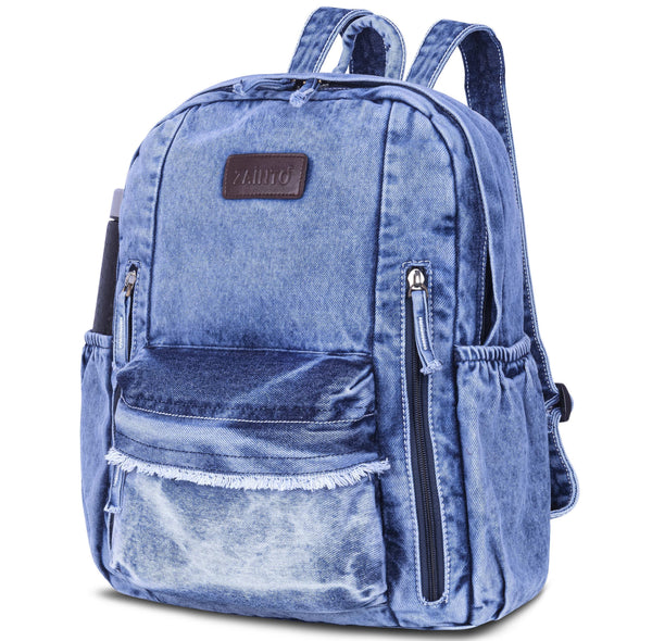 ZAINTO® Denim Backpack for Women | Stylish College Bag | Eco-Friendly Upcycled Office Backpack | Lightweight Blue Jeans Bag for Girls | Vintage, Durable & Spacious Daily Backpack