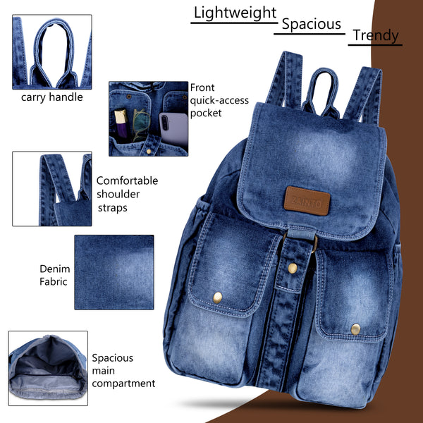 ZAINTO Denim Backpacks for men and women Stylish Outdoor Travel bag