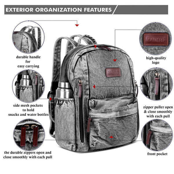 ZAIINTO Denim Backpacks for men and women Stylish Outdoor Travel bag