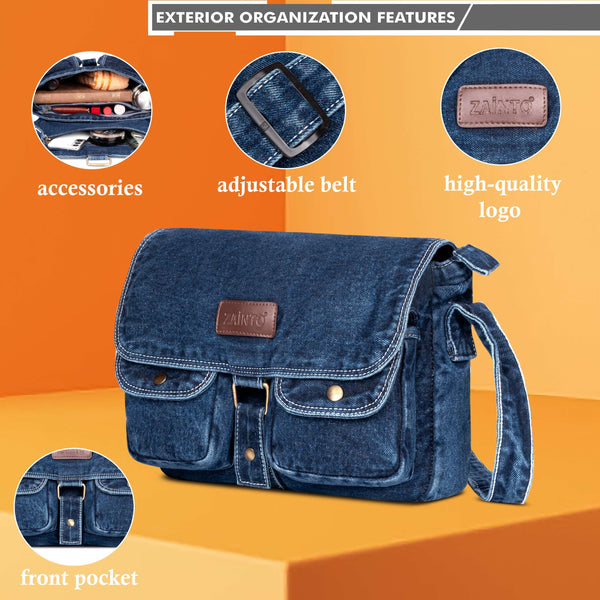 ZAINTO Denim Sling Bag for women and men Unisex Design, Crossbody Bag Adjustable Strap Students Stylish, Durable, and Eco-Friendly Book Bag