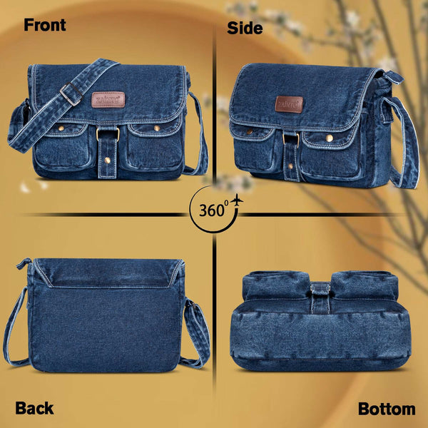 ZAINTO Denim Sling Bag for women and men Unisex Design, Crossbody Bag Adjustable Strap Students Stylish, Durable, and Eco-Friendly Book Bag