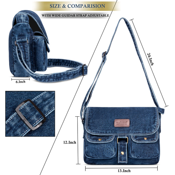 ZAINTO Denim Sling Bag for women and men Unisex Design, Crossbody Bag Adjustable Strap Students Stylish, Durable, and Eco-Friendly Book Bag