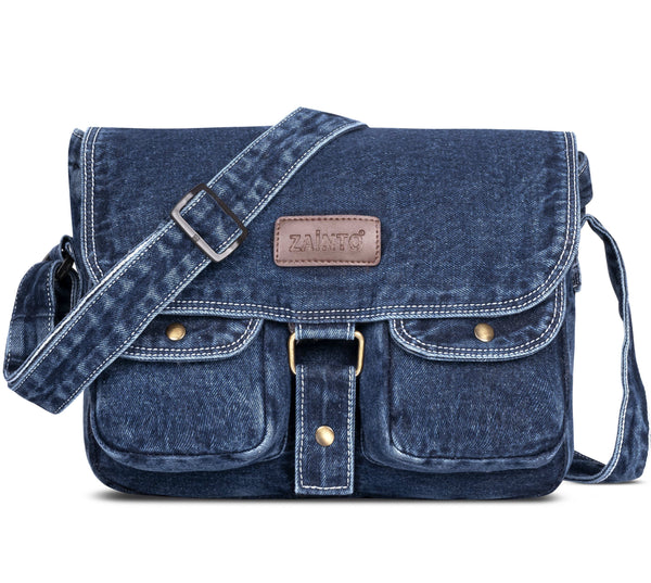 ZAINTO Denim Sling Bag for women and men Unisex Design, Crossbody Bag Adjustable Strap Students Stylish, Durable, and Eco-Friendly Book Bag