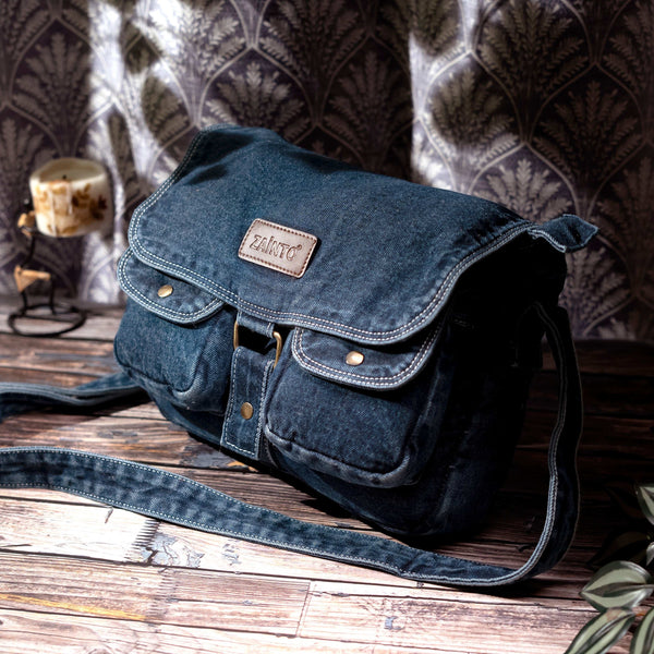 ZAINTO Denim Sling Bag for women and men Unisex Design, Crossbody Bag Adjustable Strap Students Stylish, Durable, and Eco-Friendly Book Bag
