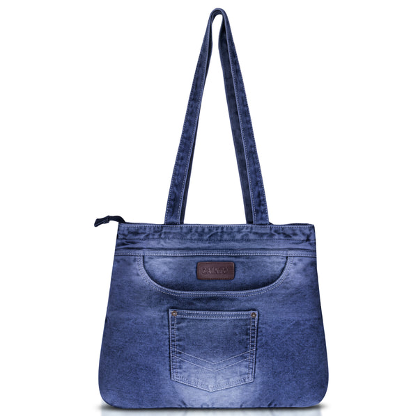 ZAINTO® Denim Tote Bag for Women with Zip | Eco-Friendly College & Office Shoulder Bag | Lightweight, Spacious & Stylish Daily Carryall | Durable Blue Jean Handbag for Girls & Ladies