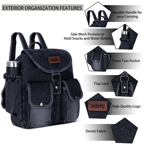 ZAINTO Stylish Denim Flap Backpack for Women & Men – Lightweight, Durable, and Spacious Bag for Travel, School, or Daily Use bag for women