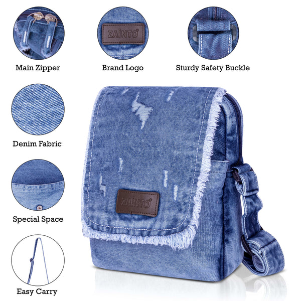 ZAINTO Crossbody Sling Bag for Women & Girls – Stylish Denim Casual Fringe Shoulder Bag with Adjustable Strap