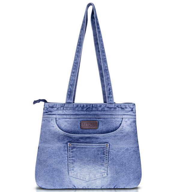 ZAINTO® Denim Tote Bag for Women with Zip | Stylish Shoulder Bag for College, Work & Travel | Eco-Friendly, Spacious,Handbag with jeans Pockets