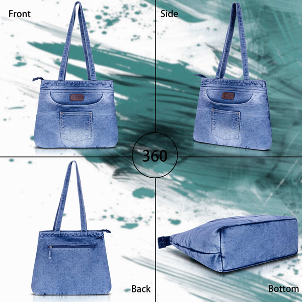 ZAINTO® Denim Tote Bag for Women with Zip | Stylish Shoulder Bag for College, Work & Travel | Eco-Friendly, Spacious,Handbag with jeans Pockets