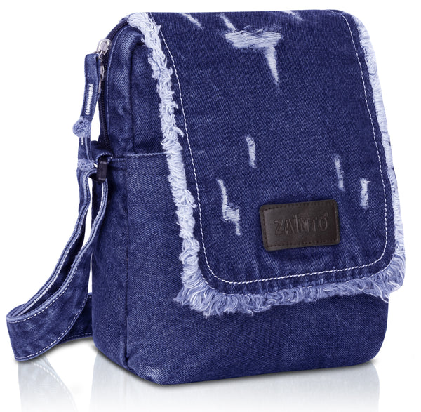 ZAINTO Stylish Denim Crossbody Sling Bag for Women & Girls – Casual Fringe Shoulder Bag with Adjustable Strap