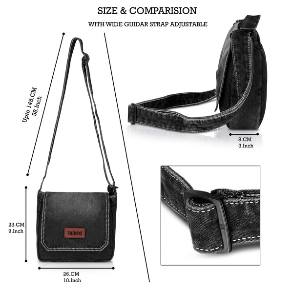 ZAINTO Eco-Friendly Denim Crossbody Bag – Casual bag for women and men Messenger Shoulder Bag for Everyday Use