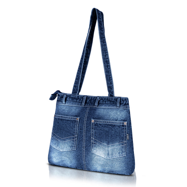 ZAINTO® Denim Tote Bag for Women with Zip | Stylish Shoulder Bag for College, Travel, Work | Spacious, Eco-Friendly, Lightweight Casual Jean Tote | Blue Durable Handbag for Girls & Ladies