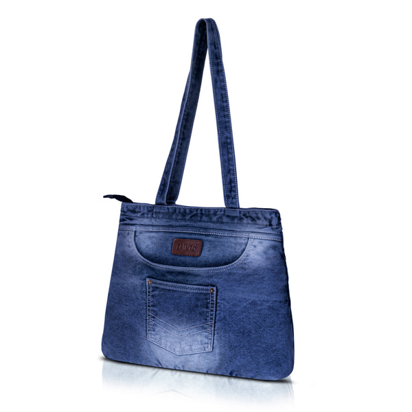 ZAINTO® Denim Tote Bag for Women with Zip | Eco-Friendly College & Office Shoulder Bag | Lightweight, Spacious & Stylish Daily Carryall | Durable Blue Jean Handbag for Girls & Ladies