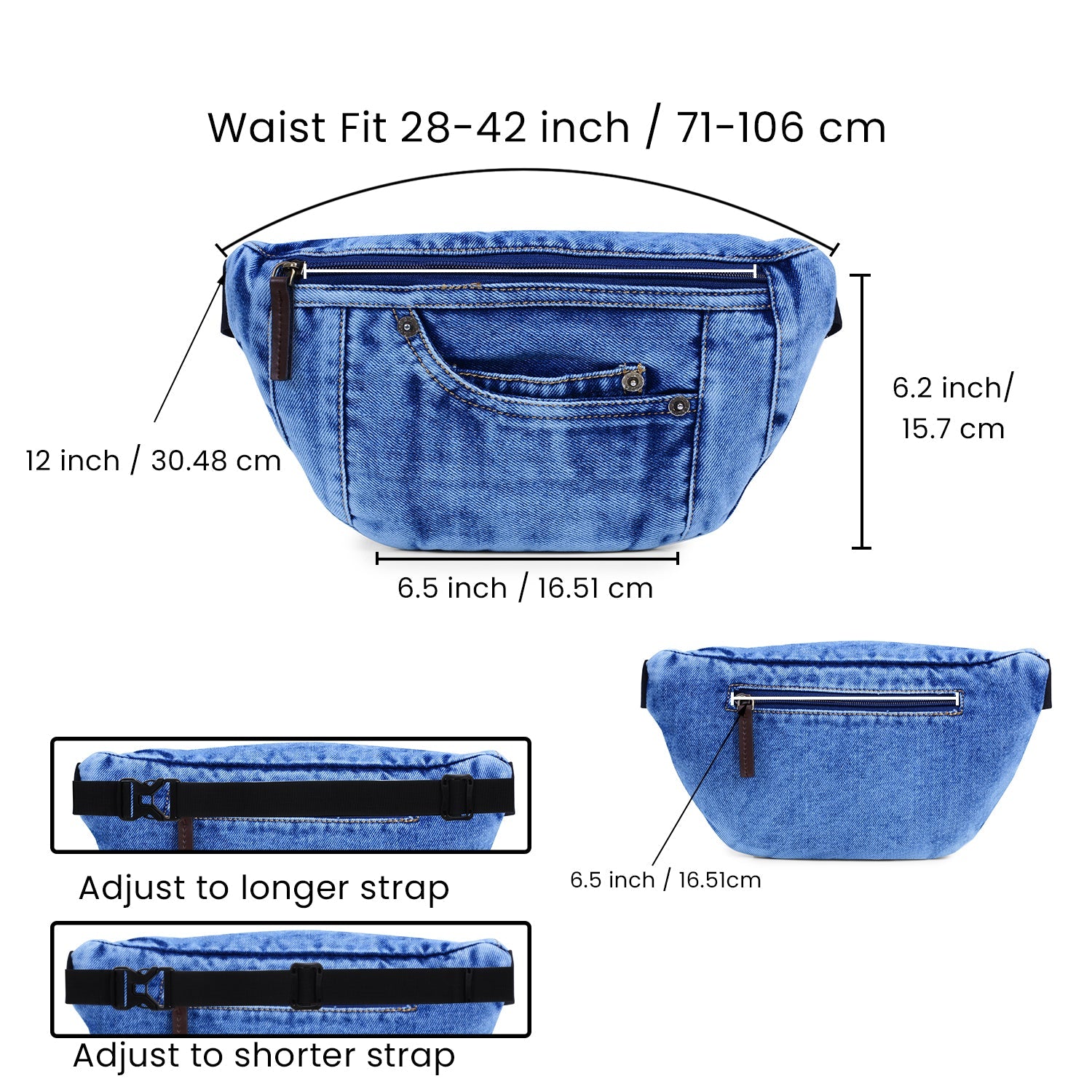 Denim Waist Bag, Cross Body Travel Pouch for Men, Women - ZAINTO Bag